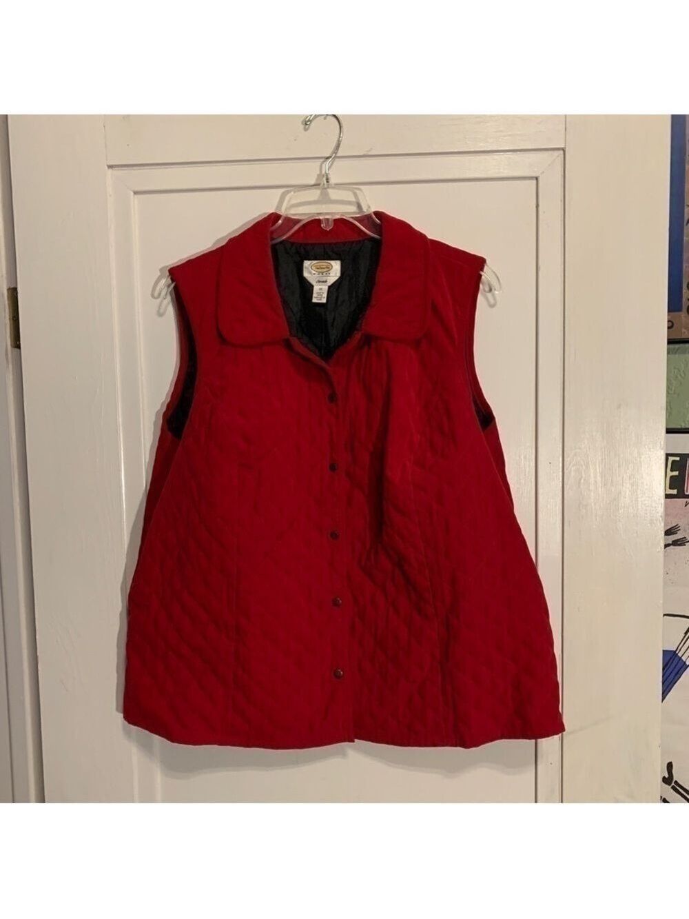 TALBOTS Women’s stretch 2X Red Poly /Spandex Snap Up Collared Quilted Vest - Picture 4 of 8